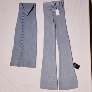 JLUXLABEL Womens‎ XS Blue Ribbed Knit Sleeveless Button Up Skirt & Pants Set